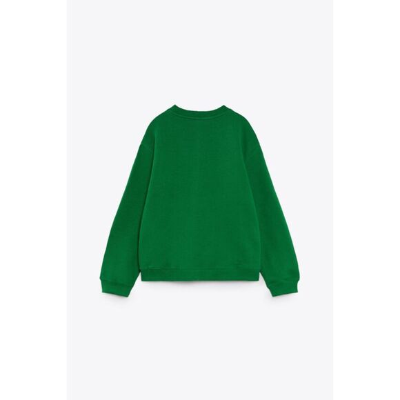 Green Zara Crew Neck Long Sleeve Cotton Pullover Sweatshirt (NWT) - Picture 8 of 9